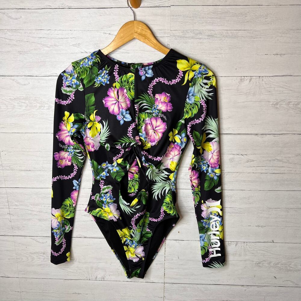 Hurley Bath Suit Womens Size Large Colorful Floral One Piece Cut Out Twist Front - Picture 3 of 16